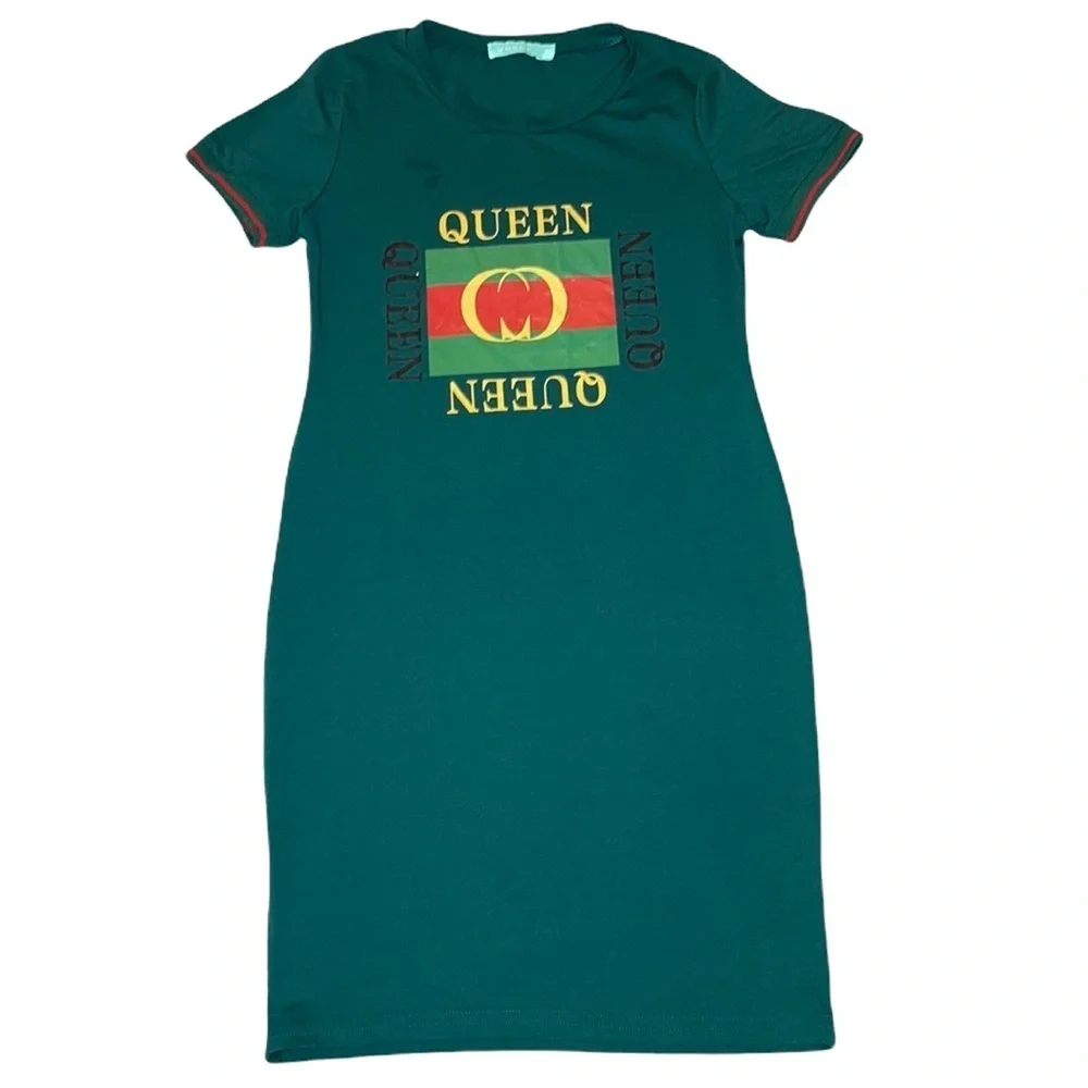 VOGUE Girls Emerald Green Queen Graphic Stripe Bodycon Dress — Size 16 XL